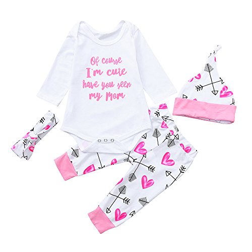 Geetobby 4Pcs Newborn Baby Girl Boy Long Sleeve Romper Jumpsuit Pant Outfits Set