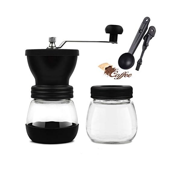 Manuelle Kaffeemühle mit verstellbarem Keramik-Frässtift, Handkaffeemühle mit Glasversiegelung und 2-in-1…