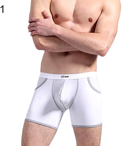 TRENTON Men Boxer Shorts, Summer Breathable Middle Rise Bulge Pouch Boxer Briefs Underwear Pockets White L