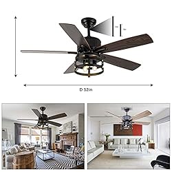 Farmhouse Rustic Ceiling Fan with Lights, 52 Inch