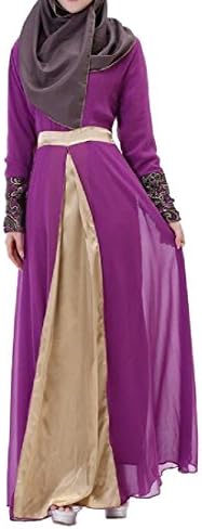DoufineWomen Doufine Women's Arab Muslim Abaya Stitching Long Sleeve Dress Butterfly Purple L