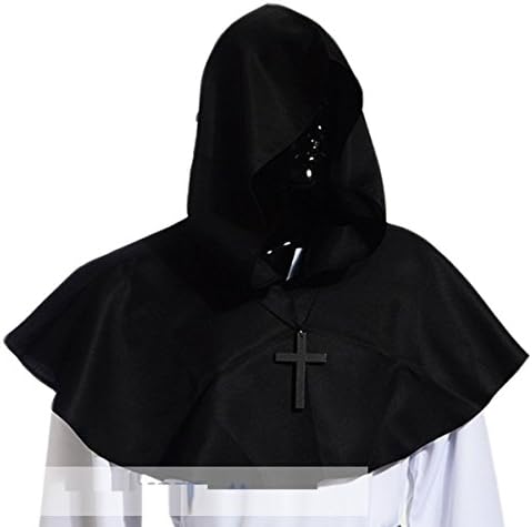 Vintage Medieval Cowl Hat Halloween Hooded Wicca Pagan Cosplay Accessory Unisex (Black)
