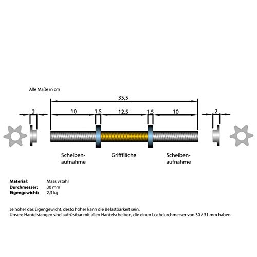 ScSPORTS-Kurzhantelstange-Laenge-355-cm-O-30-mm-Hantelstange-kurz-mit-Sternverschluessen-Stahl-verchromt-Kurzhantel-massiv-und-geraendelt-12er