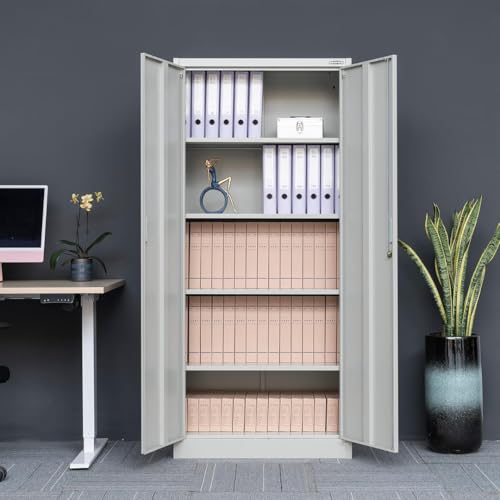 EKE Locker Metalico Gabinete Metalico Tipo Closet para Oficina Hogar Organizador Resguardo de Documtentos Armario de Almacenamiento con Puertas Entrepaños Ajustables Papeleria Hogar (Gris)
