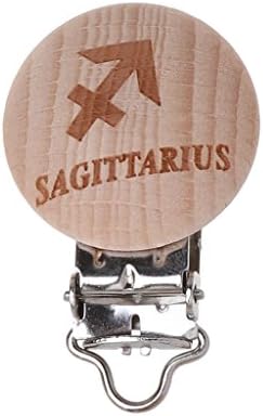 Shoresu 12 Twelve Constellations Pacifier Clip Zodiac Beech Wood Dummy Clips for Baby Sagittarius