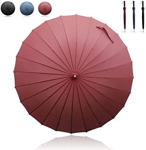 Becko 44-inch Stick Red Manual Opened and Closed Straight Shank Strong 24 Fiber Bids Windproof Travel Golf Umbrella (Red)