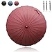 Becko Manual Open & Close Umbrella Long Umbrella with 24 Ribs, Durable and Strong Enough for The Wind and Rain, Easy to Carry on Your Back by Its Own Bag (Red)