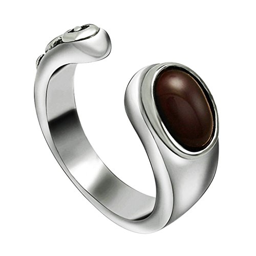 Men's Stainless Steel Ring Open Type Brown Nepal Tricolor Exotic Personality Retro Gem Band Silver Size 9