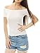 Allegra K Women's Off Shoulder Top Short Sleeve Halloween Solid Basic Slim Fit Tees Small White