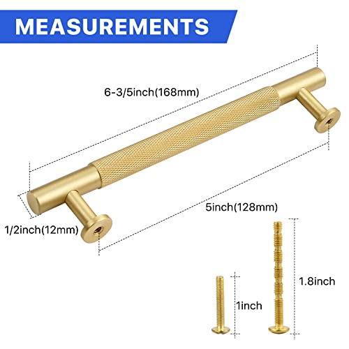 SNBTLA Brass Drawer Cabinet Pulls, Brushed Gold Handles Hardware for Dresser Kitchen Bedroom Bathroom  (2 Pack, 5 inch(128mm) Hole Centers)