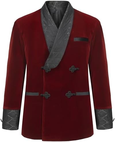［ー］Minus SMOKING JACKET Men's Silky Satin Smoking Jacket (Small, Black Brocade Design) at
