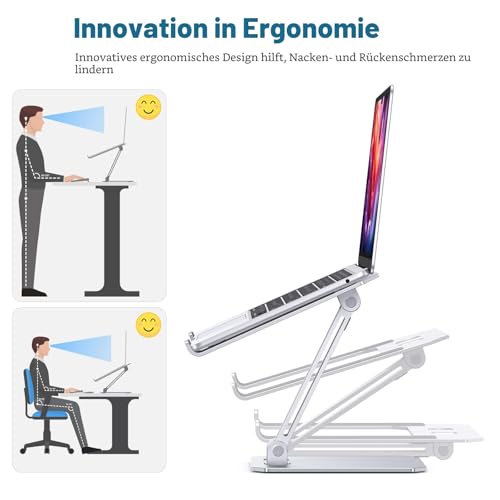 OMOTON Aluminium Laptop Stand, Height Adjustable, Ergonomic Foldable Notebook Stand, Laptop Holder for Laptops such as MacBook Pro/Air (11-16 Inches), Silver