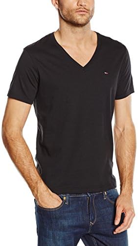 HILFIGER DENIM T-shirt col v Tommy Hilfiger original basique noir pour homme - Noir, XL