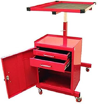 Excel 2-Drawer Rolling Metal Tool Cart - Genius Designed Garage Storage Solution to hold Equipment on Top and Tools Below - Steel Red
