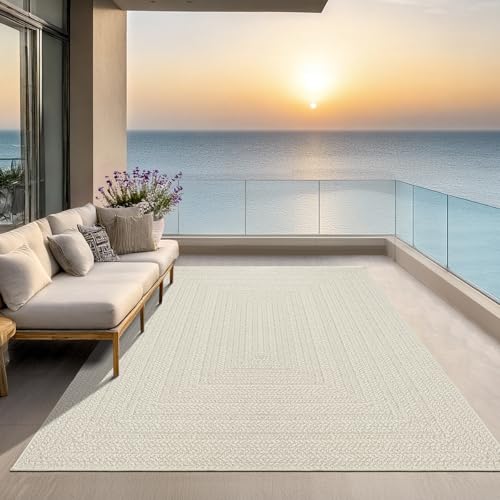 the carpet Kansas Outdoor Teppich – Wetterfester Indoor & Outdoor Teppich im Jute-Look für Balkon, Terrasse, Garten, Wohnzimmer & Esszimmer, pflegelei