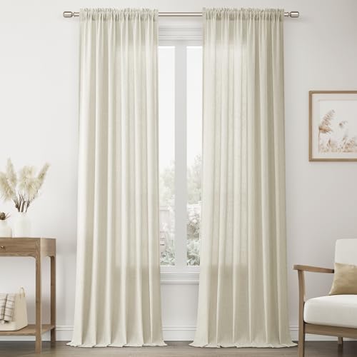 Photo 1 of Aersas Beige Flax Linen Curtains 90 Inch Length for Bedroom 2 Panels Rod Pocket Light Filtering Semi Sheer Window Curtains 52 Inch Width Curtain for Living Room Dining Burlap Farmhouse Decor 52x90