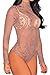 FIYOTE Women Sexy Lace High Neck Floral Long Sleeves Bodysuit Clubwear Tops (Medium, Pink)