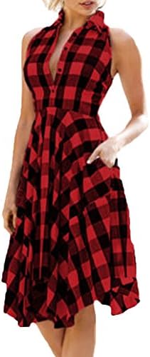 PXiong Clearance！Women Vintage Bodycon Dress Plaid Sleeveless Party Dress Shirt