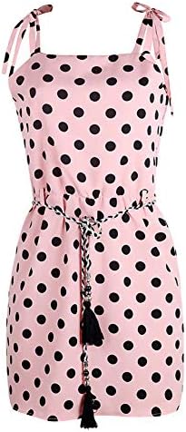 Mommy and Me Matching Midi Dress Polka Dot Print Spaghetti Strap Casual Dresses with Belt