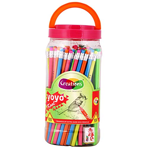 Creations Yoyo Kool Eco Friendly HB Pencils with Rubber Tip 100 Pencils