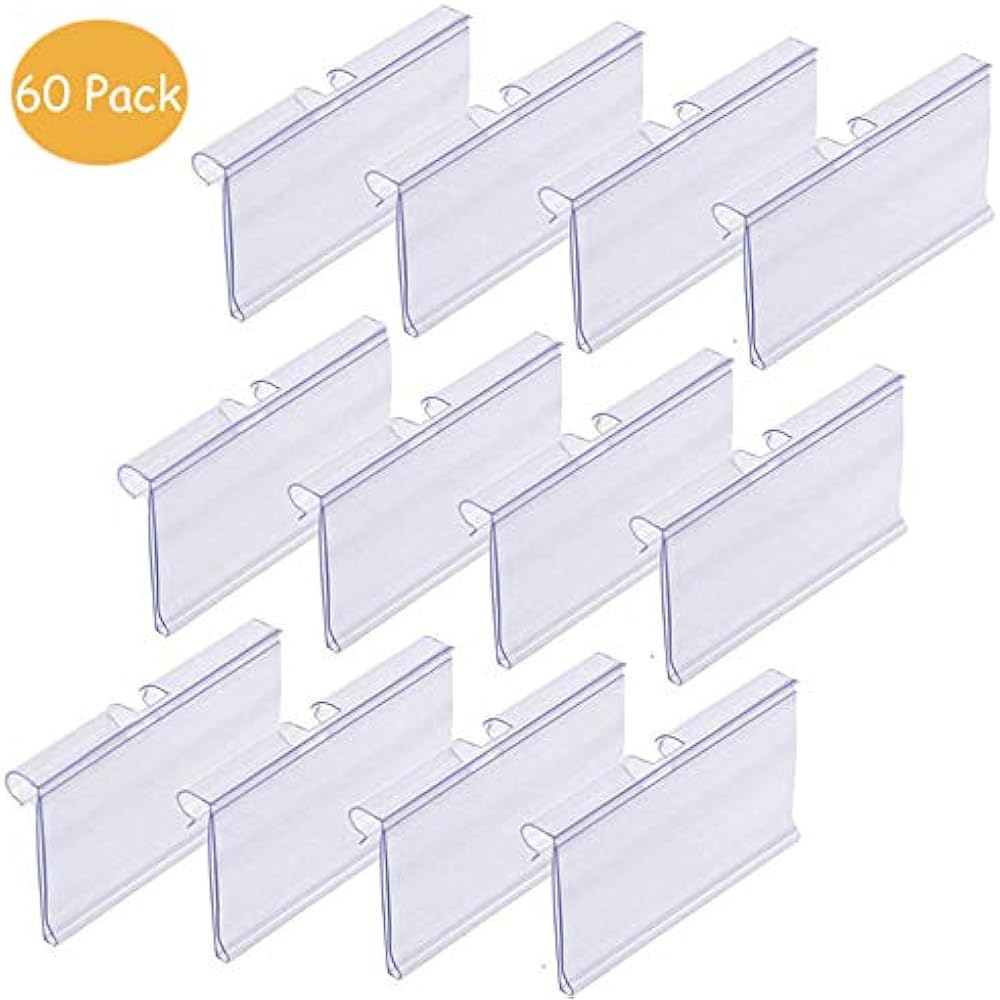 60 PCS Clear Plastic Label Holder Wire Shelf Retail Price Tag Card
