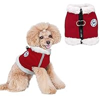 Stock Show Pet Dog Winter Warm Fleece Vest Harness Dog Cat Clothes Warm Vest Coat Adjustable No Pull Reflective Harness for Small Dogs Bulldog Chihuahua Teddy Terrier(No Leash Including), Dark Red