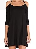 Persun Women's Black Cold Shoulder Cross Backless Spaghetti Strap Mini Dress