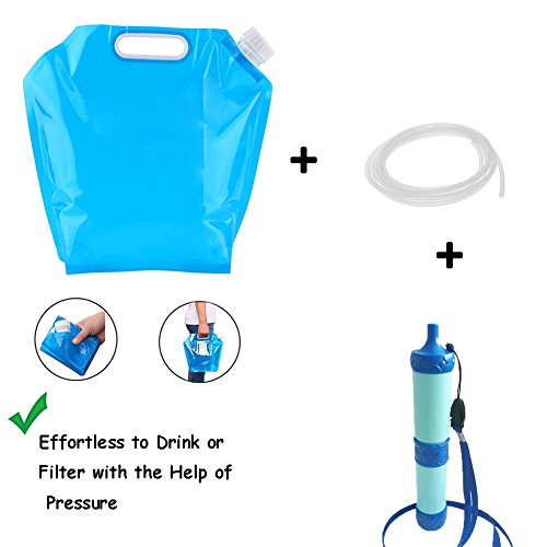 Personal Water Filter + 10 Litres Collapsible Water Container BPA Free, Food Grade, Self-standing, Freezable Plastic Water Bag Carrier, Outdoor Folding Water Tank for Camping Riding