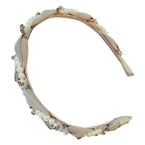 RingBuu Hair Hoop - Korean Ladies Luxury Imitation Pearls Rhinestone Hair Hoop Braided Spiral Chiffon Cloth Headband Vintage Beaded Casual Headpiece