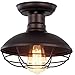 Vintage Industrial Mini Metal Cage Ceiling Light - MKLOT E26 Rustic Bronze Pendant Lighting Semi Flush Mounted 8.66