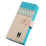 Youyouchard Kpop BTS Love Yourself PU Long Wallet for Girls Womens Bifold Wallet Money Card Holder Fashion Clutch Purse(Blue)