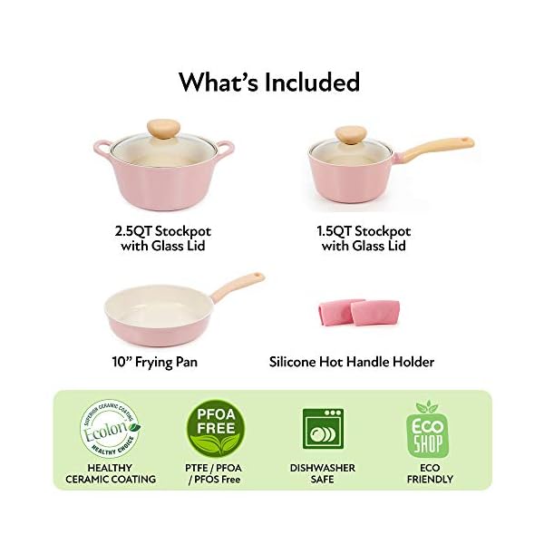 Retro 5-Piece Ceramic Non-Stick Cookware Set, Pink