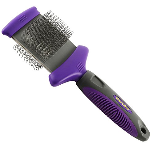 Double Sided Flexible Slicker Brush By Hertzko - Removes Loose Hair, Tangles, and Knots, - Flexible Head Contours on Your Pet's Skin - Suitable for Dogs and Cats
