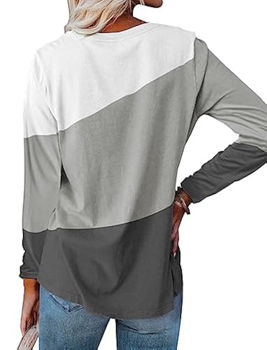 Minetom Women's Color Block Tunic Top - Long Sleeve Casual Round Neck Pullover For Spring & Fall
