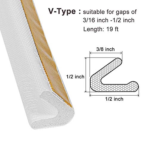 fowong V Seal Weather Stripping White, 1/2 Inch Wide X 19 Feet Long