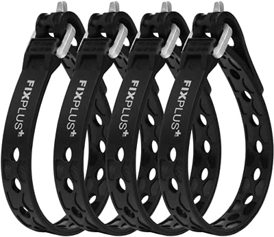 Fixplus Strap Pack of 4 Nano Size: Short and Narrow – Lashing Strap for Secure, Attaching, Bundling and Lashing, Made of Special Plastic with Aluminium Buckle 23 cm x 1.2 cm (black)