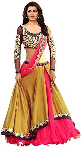 VKARAN Women's silk Lehenga Choli (LG021 Yellow_ Free)