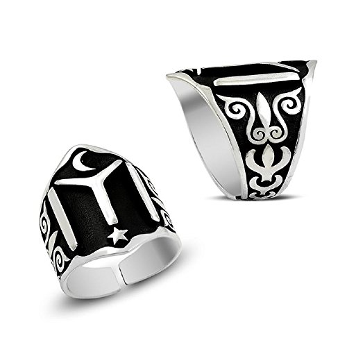 Dirilis Ertugrul Kayı IYI Crescent Motif 925K Sterling Silver Men's Ring (Thumb) 2