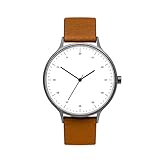 BIJOUONE B302 Unique Minimalist White Dial Stainless Steel Swiss Quartz Analog Brown Leather Watch, Gunmetal Gray Case