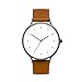 BIJOUONE B302 Unique Minimalist White Dial Stainless Steel Swiss Quartz Analog Brown Leather Watch, Gunmetal Gray Case