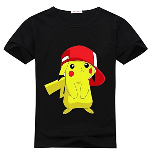 YangshanLin Youth Tee Shirts Funny Pokemon Pikachu Logo Cartoon Black Size L(12Y-14Y)