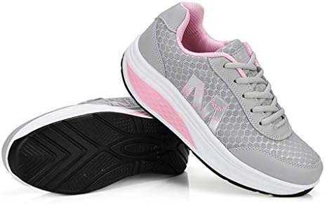 Vowes Women Casual Print Med Heel Round Toe Mesh Breathable Lace-Up Thick Heel Flat Sneakers Shoes Rocking Shoes