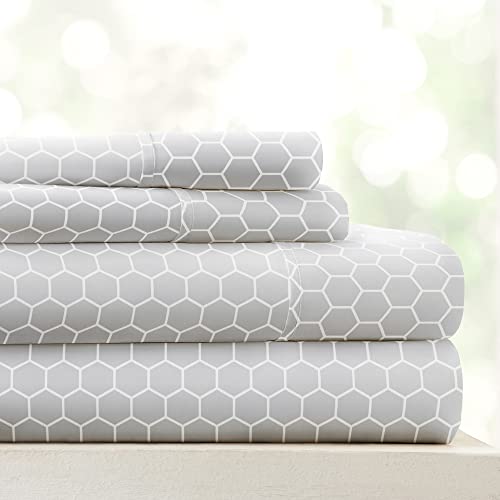 Linen Market Juego de sábanas ultrasuaves y refrescantes tamaño Queen de 4 Piezas, Duerme Mejor Que Nunca, Bolsillo Profundo para colchones de 40,6 cm, Gris geométrico
