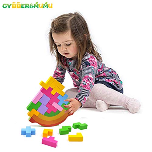 GYBBER&MUMU Colorful Wood Building Blocks Stacking Balance Game Toys Learning Educational Toys 21 Piece