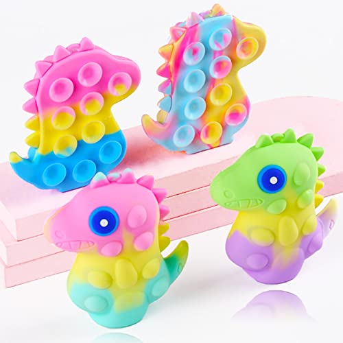 Exun 3 Pack Dinosaurs Fidget Pop Toys, 3D Dinosaurs Silicone Push Bubble Squeeze Sensory Squidopop Suction Toy to Stress and Anxiety Relief