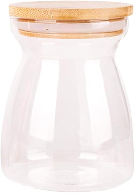 Amazon Yarnow 蓋付きのガラスジャー 1000mlのt型ガラス容器キャニスター 竹製の蓋付き透明な食品保管容器 スパイスハーブティー コーヒーキャンディー 竹 保存容器 キャニスター オンライン通販