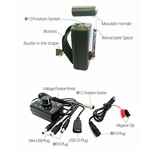 HUABAN Hand Crank Generator High Power Charger for Outdoor Mobile Phone Computer Charging 30W / 0-28V with USB Plug (Black Generator + DC Regulator)