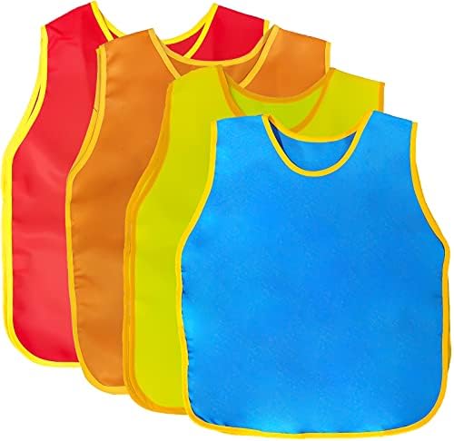 Pack De 4 Delantales Impermeables Sin Mangas Para Niños - Manualidades, Pintura Y Cocina, 4 Colores (Rosa, Amarillo, Azul, Rojo)