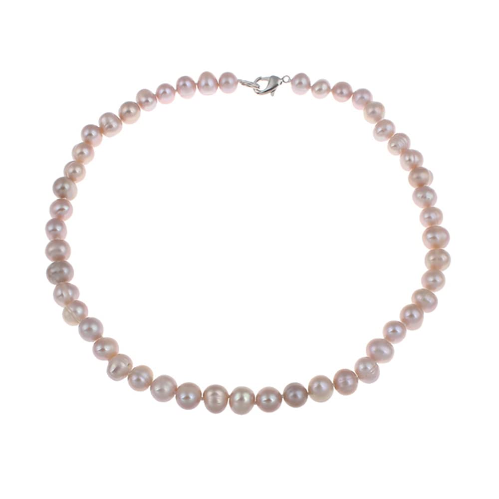Treasure Bay Women's Pearl Necklace 7mm Natural Freshwater Pearl Necklace 46cm Colour Choice White/Pink/Black/Grey/Purple/Multicolour (Purple)