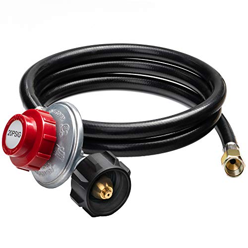 SHINESTAR High Pressure 0-20 PSI Adjustable Propane Regulator with 4 Ft Hose Kit for Type 1 LP Gas Tank, Fits for BBQ Grill, Fryer Turkey, Propane Burner, Fire Pit, Smoker, Heater and More Appliance